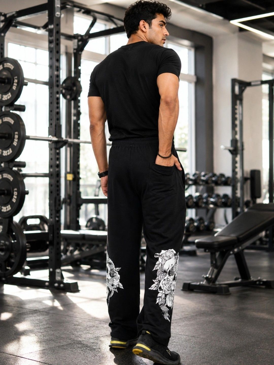 SkullBloom Loose Fit Track Pants (Black)