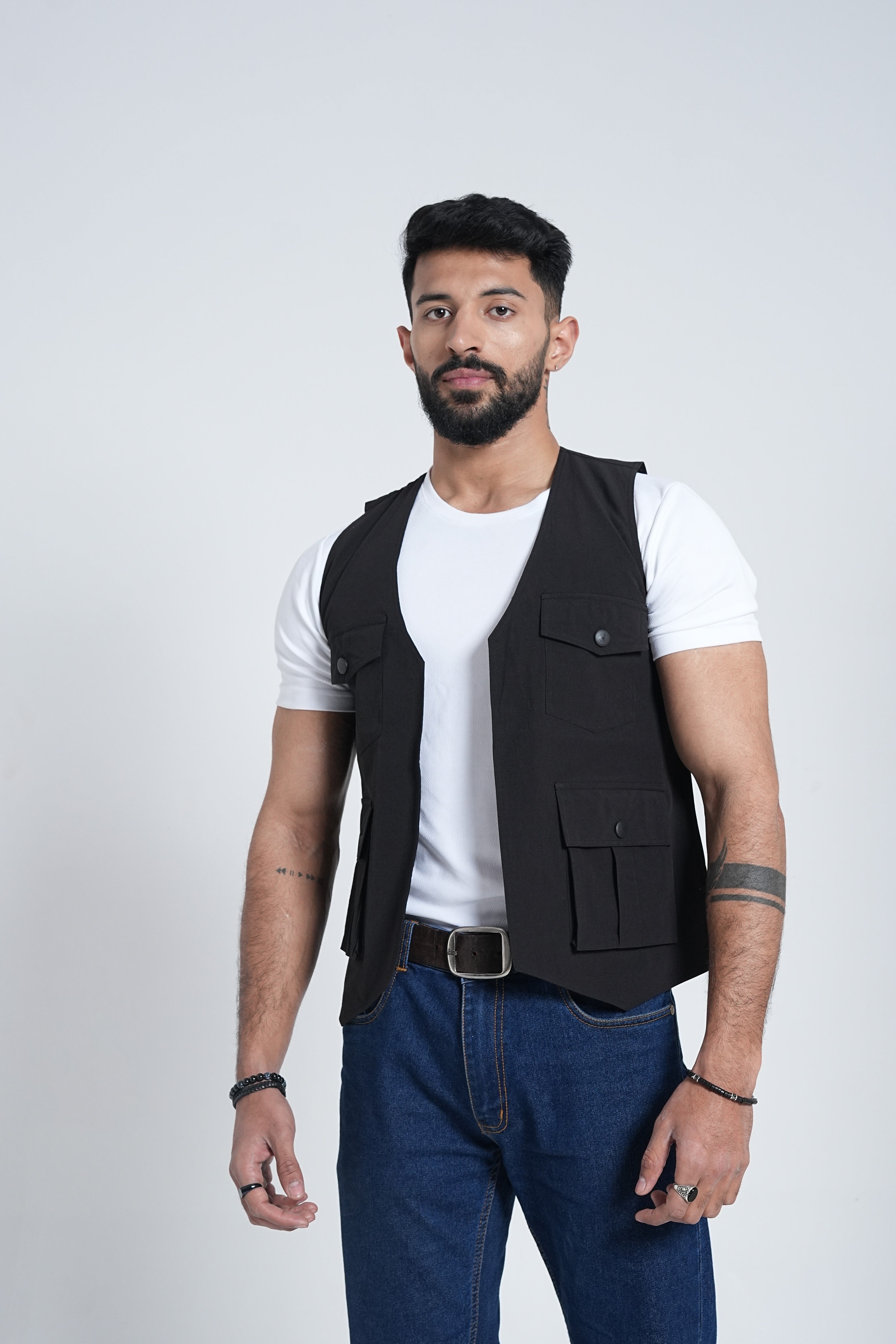 Utility Cargo Open-Front Jacket (Black)