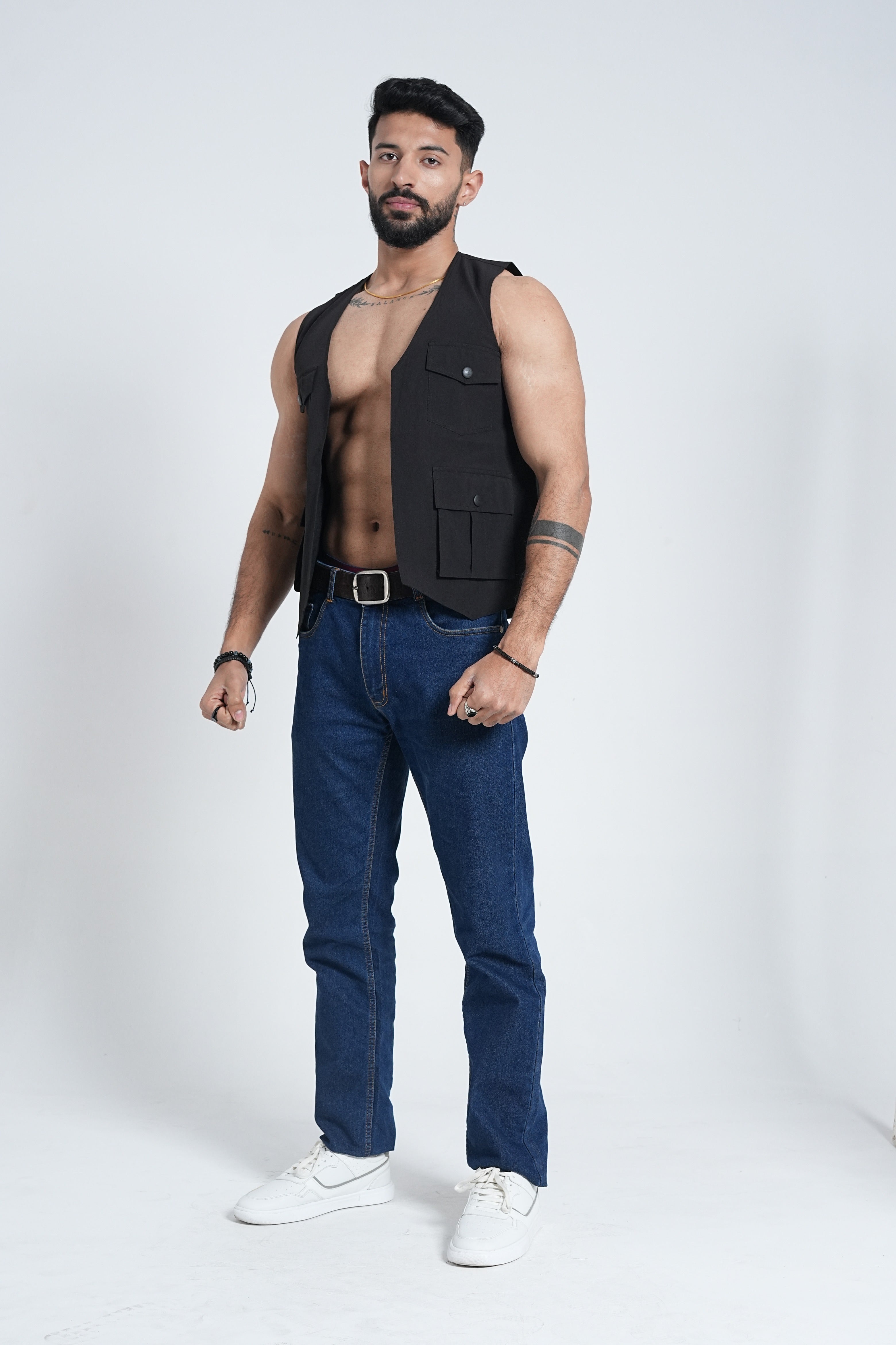 Utility Cargo Open-Front Jacket (Black)