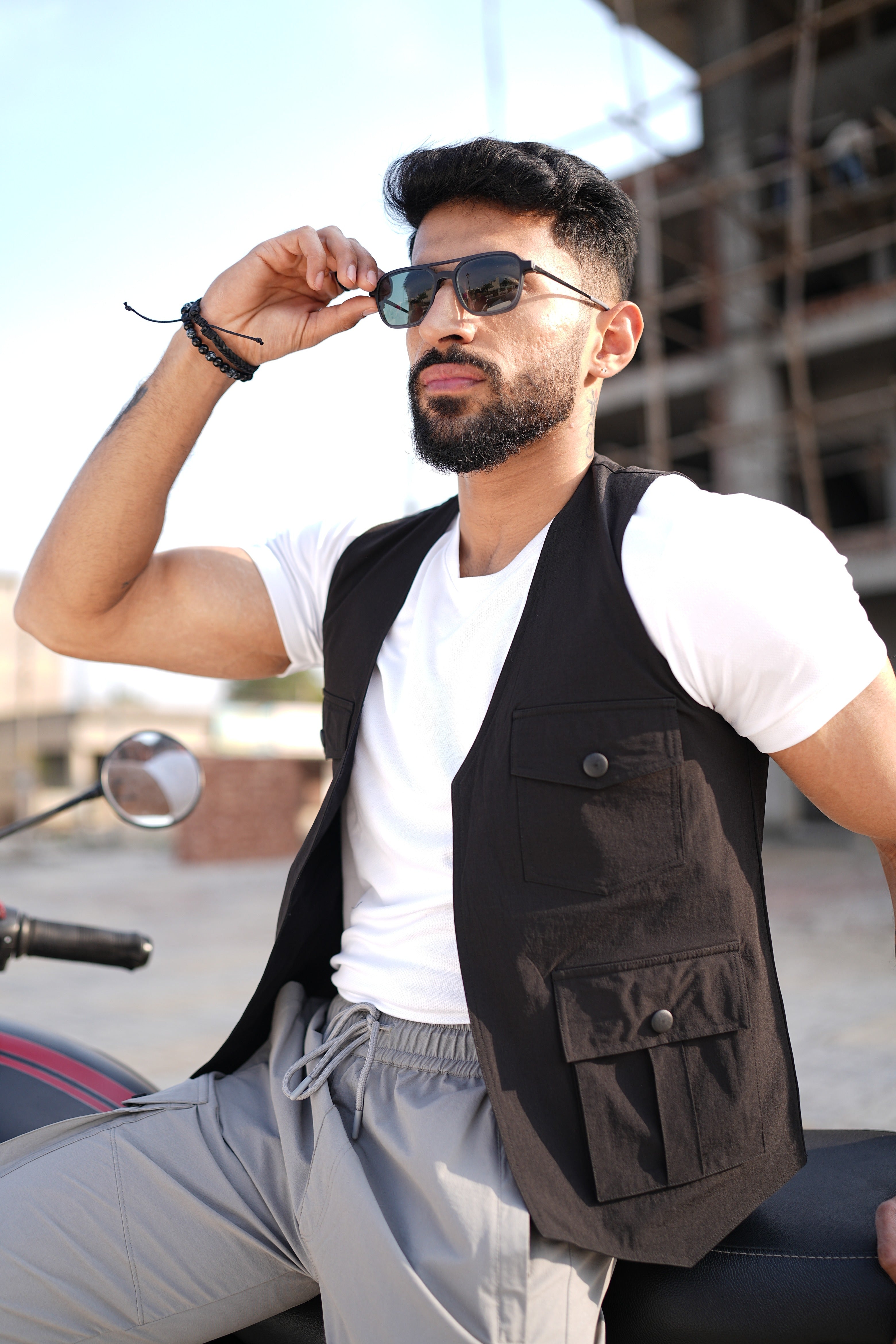 Utility Cargo Open-Front Jacket (Black)