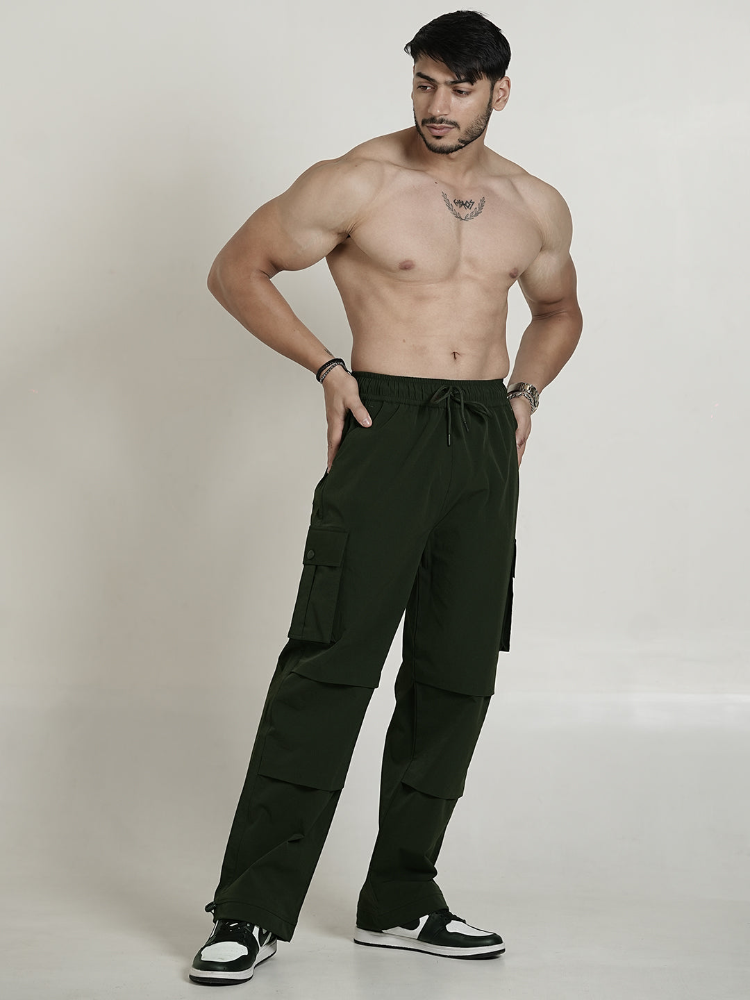 FlyHigh Men Loose Fit Olive Parachute Pants