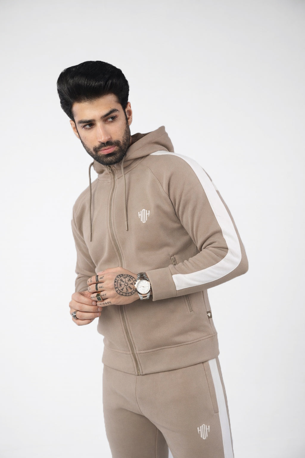 Slim Fit Tracksuit - Fawn & White