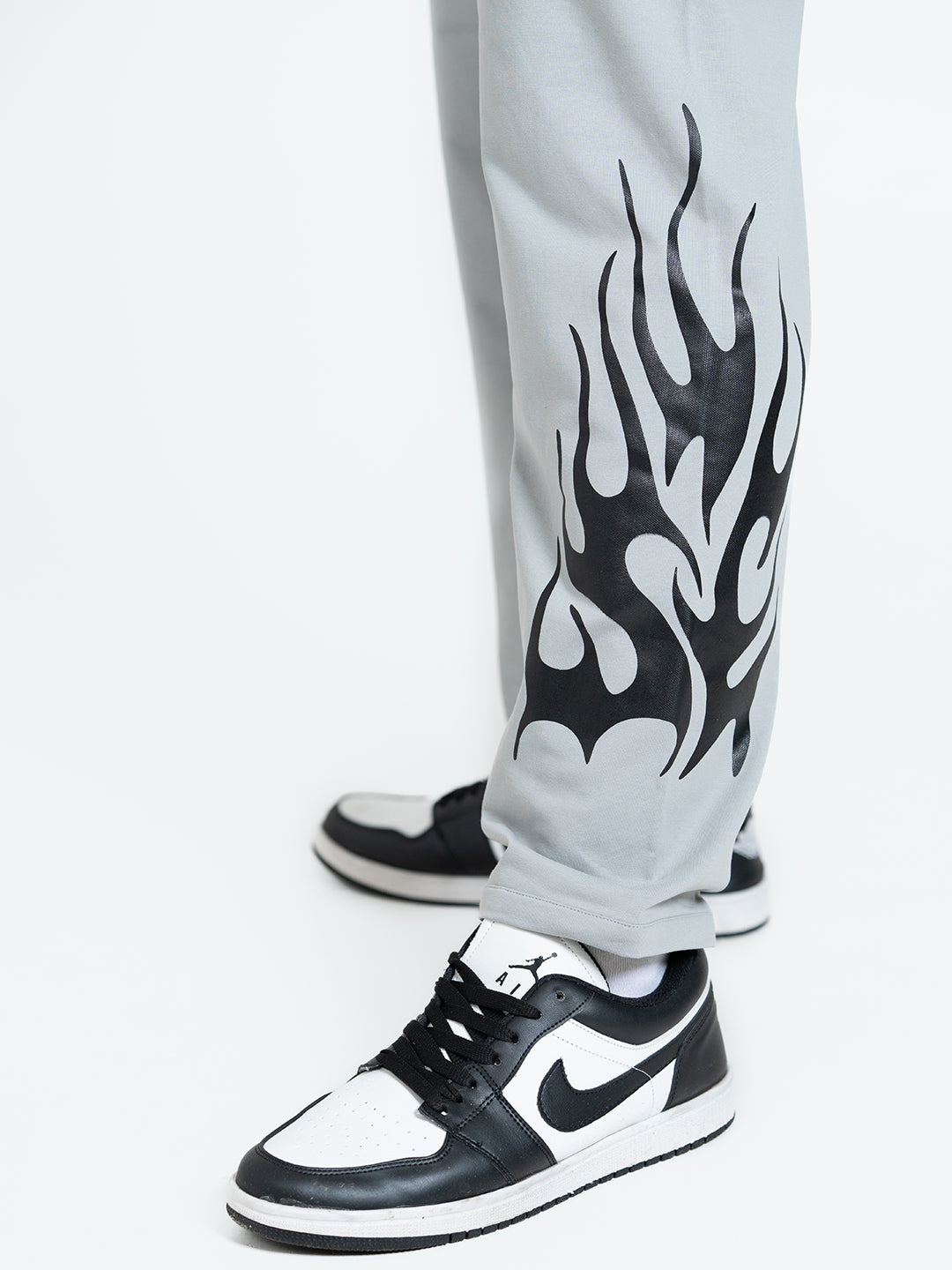 Flames Loose Fit Track Pants (Light Grey)