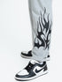 Flames Loose Fit Track Pants (Light Grey)