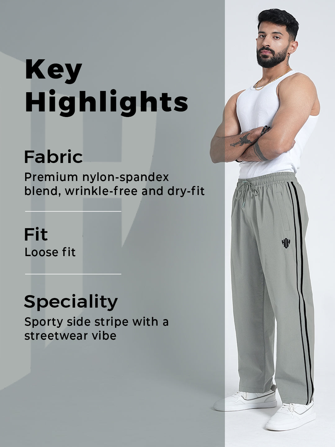StrideX Loose Fit Track Pants (Light Grey)