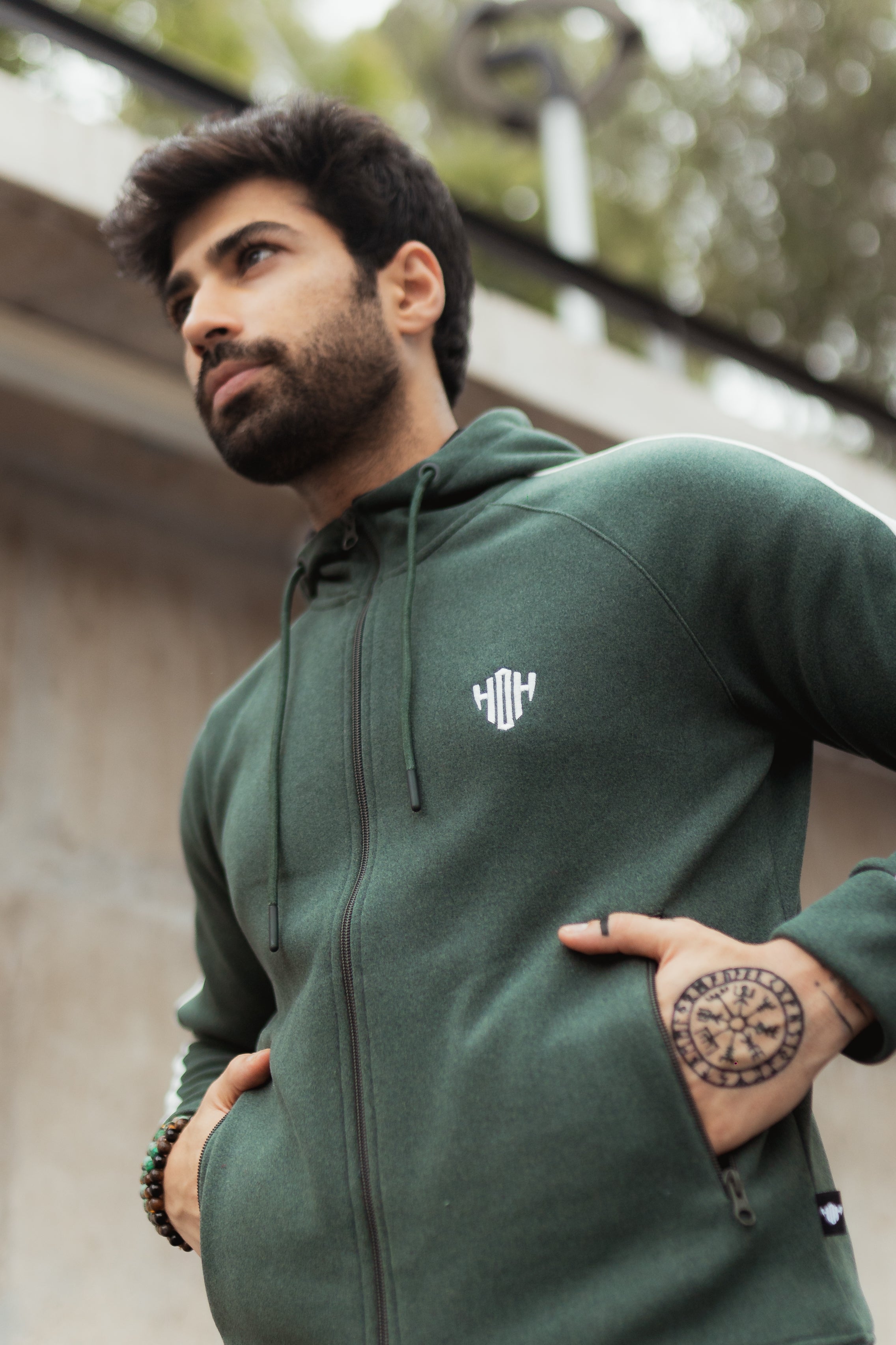 Slim Fit Tracksuit - Bottle Green & Cream