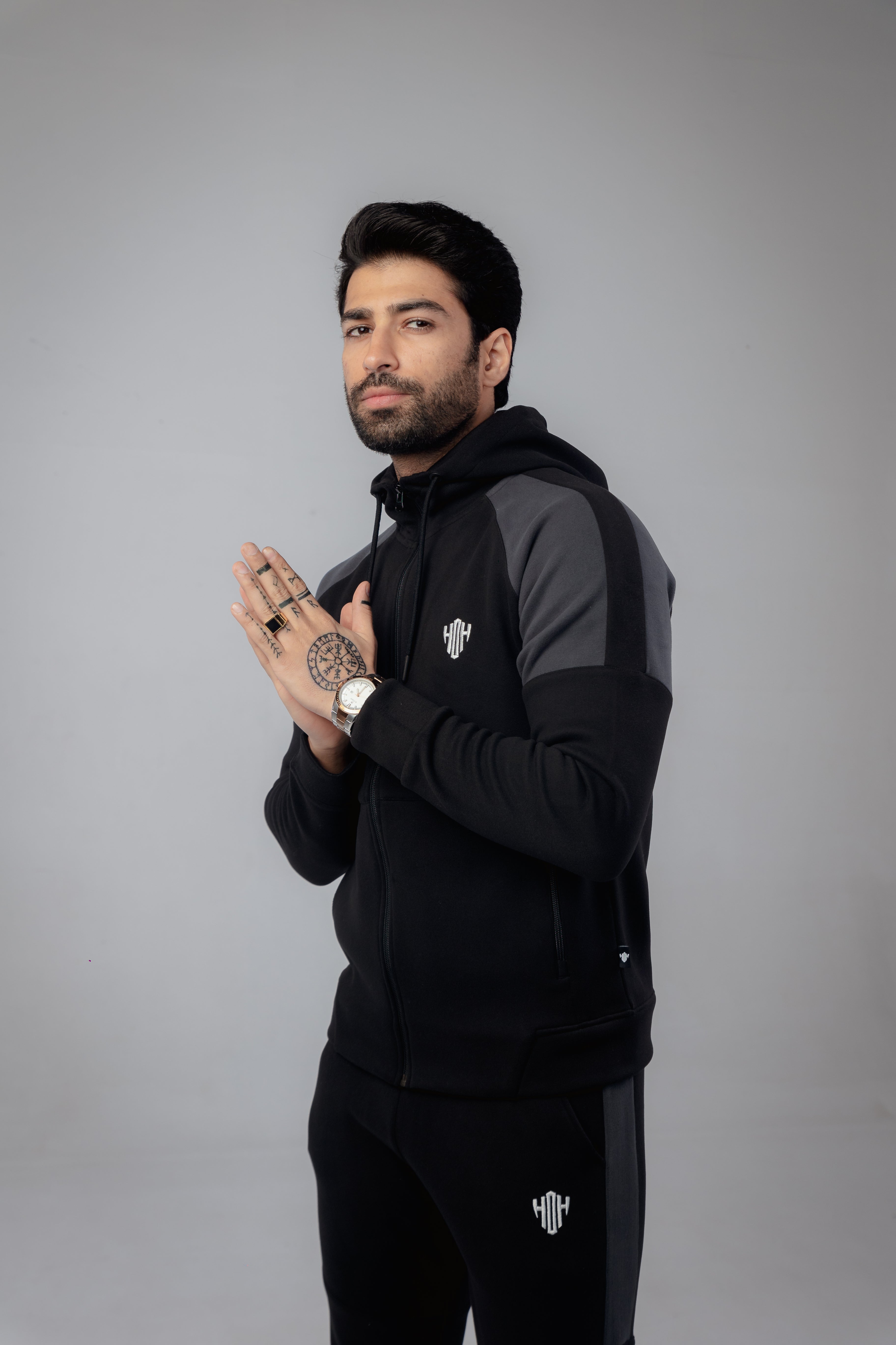 Slim Fit Tracksuit  - Black & Grey