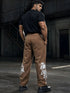 SkullBloom Loose Fit Track Pants (Brown)