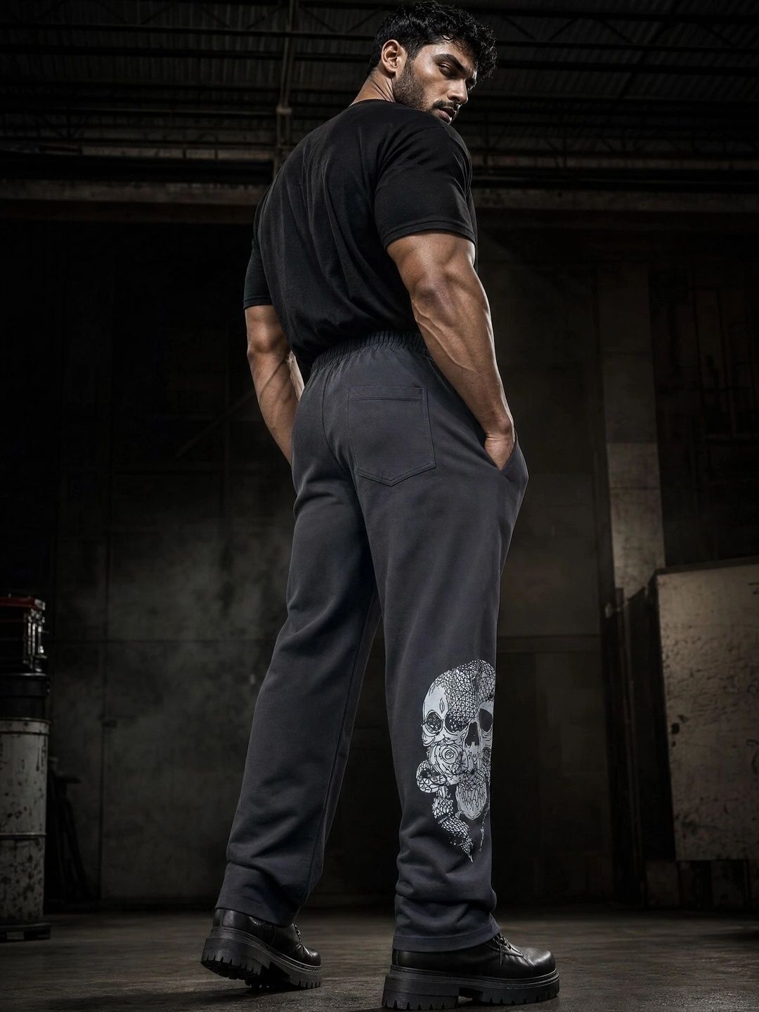 SkullBloom Loose Fit Track Pants (Grey)