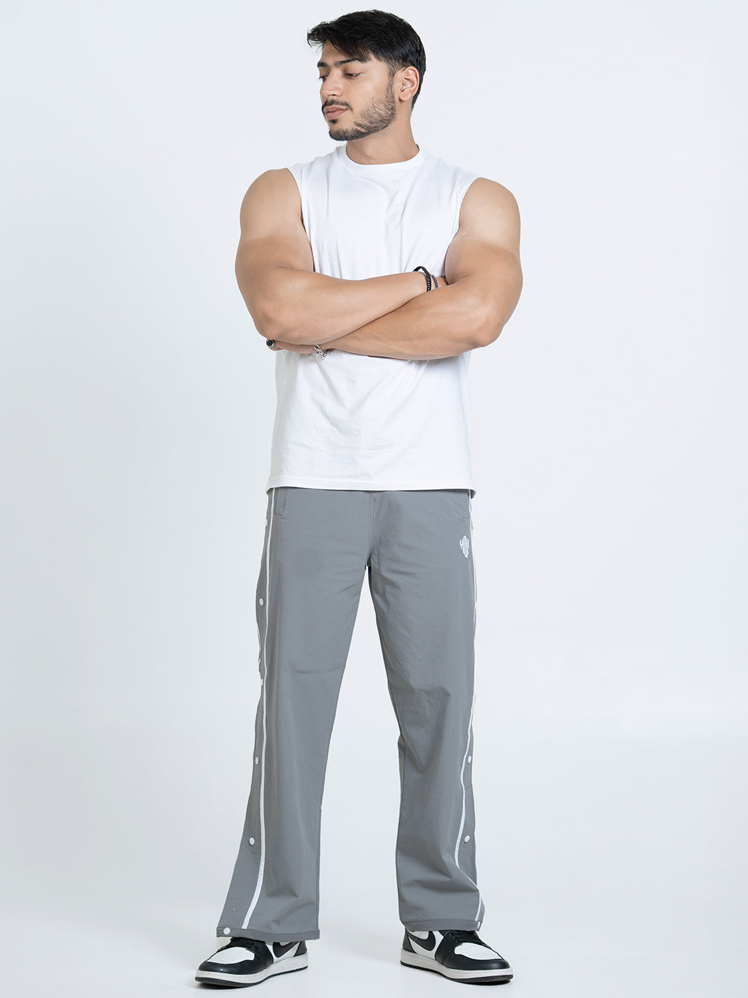SnapFit Loose Fit Track Pants (Light Grey)