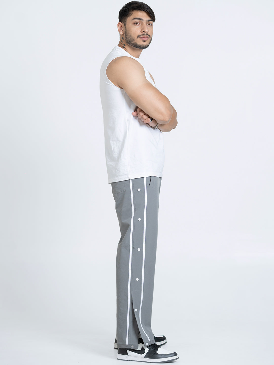 SnapFit Loose Fit Track Pants (Light Grey)