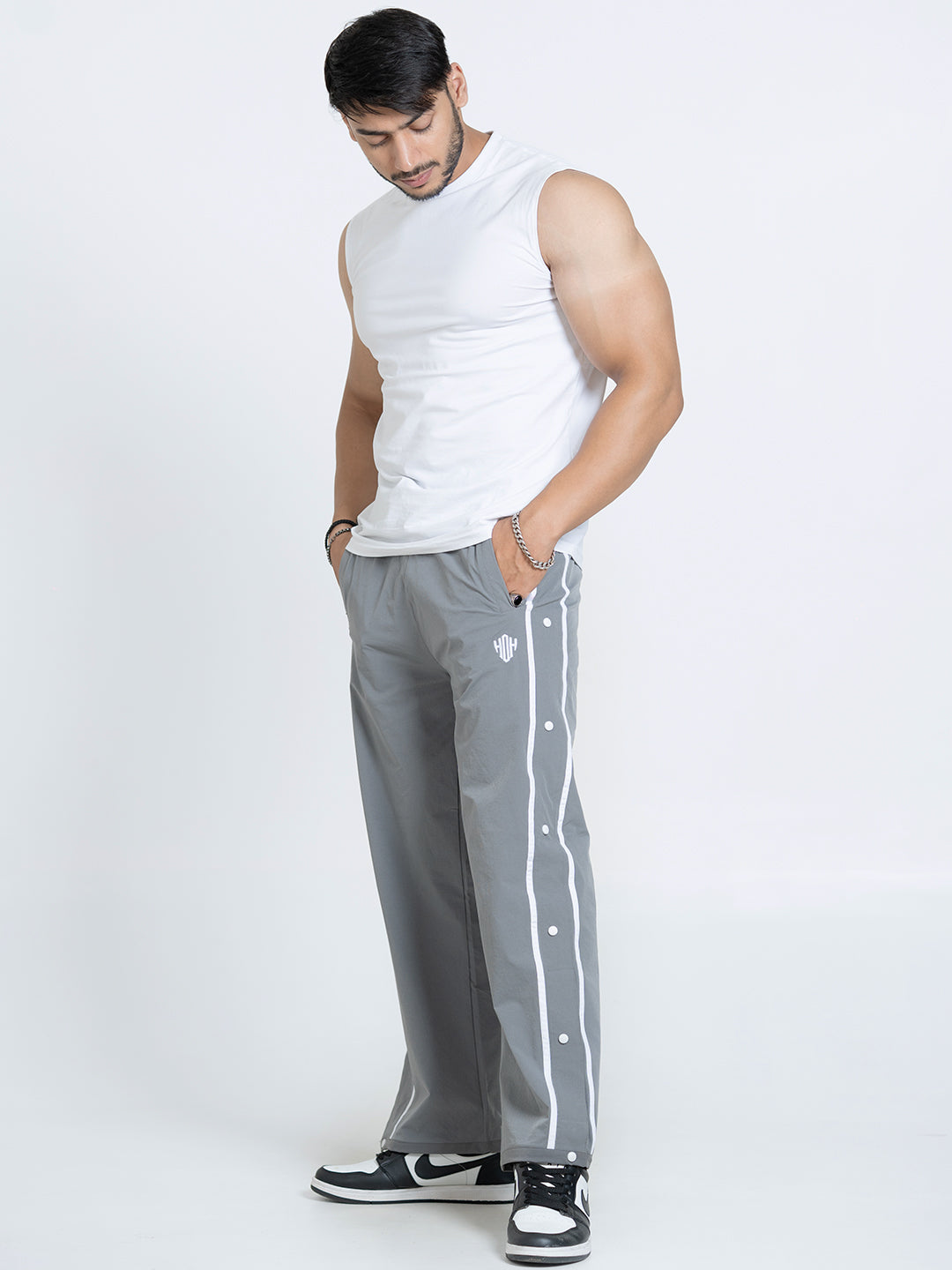 SnapFit Loose Fit Track Pants (Light Grey)