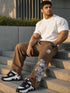 SkullBloom Loose Fit Track Pants (Brown)